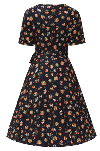 Matilda Black Mushroom Wrap Dress