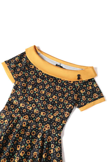 Darlene Black Sunflower Swing Dress