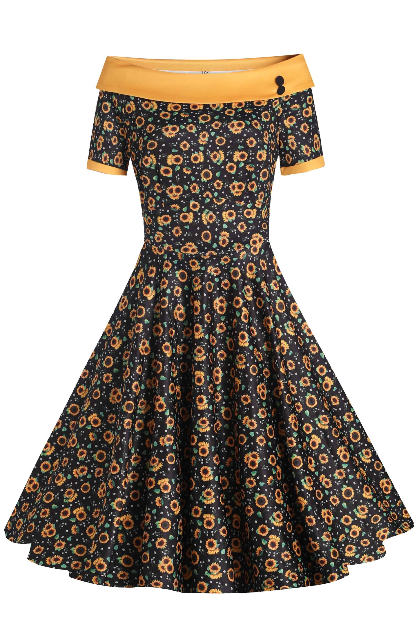 Darlene Black Sunflower Swing Dress