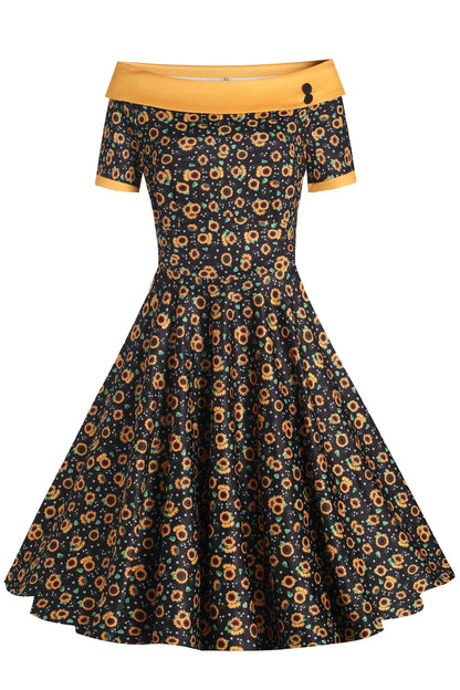 Darlene Black Sunflower Swing Dress
