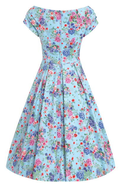 Lily Blue Hydrangea Off Shoulder Dress In Cotton