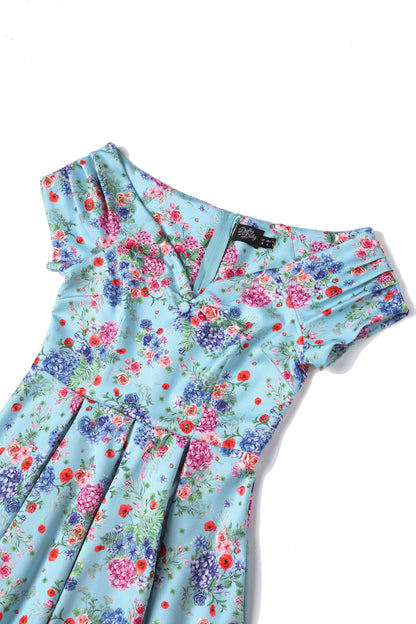 Lily Blue Hydrangea Off Shoulder Dress In Cotton