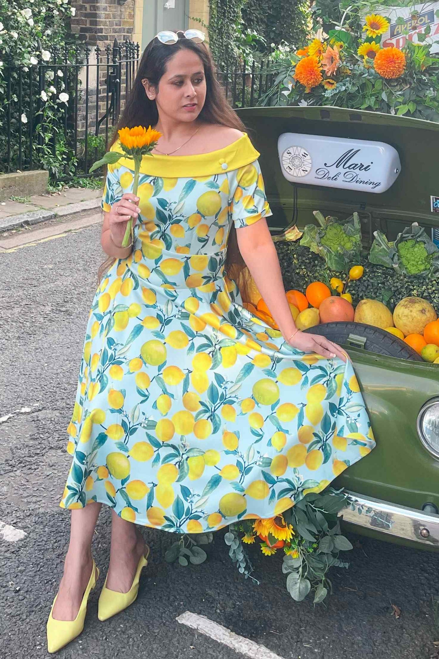 Darlene Blue Lemon Flared Dress