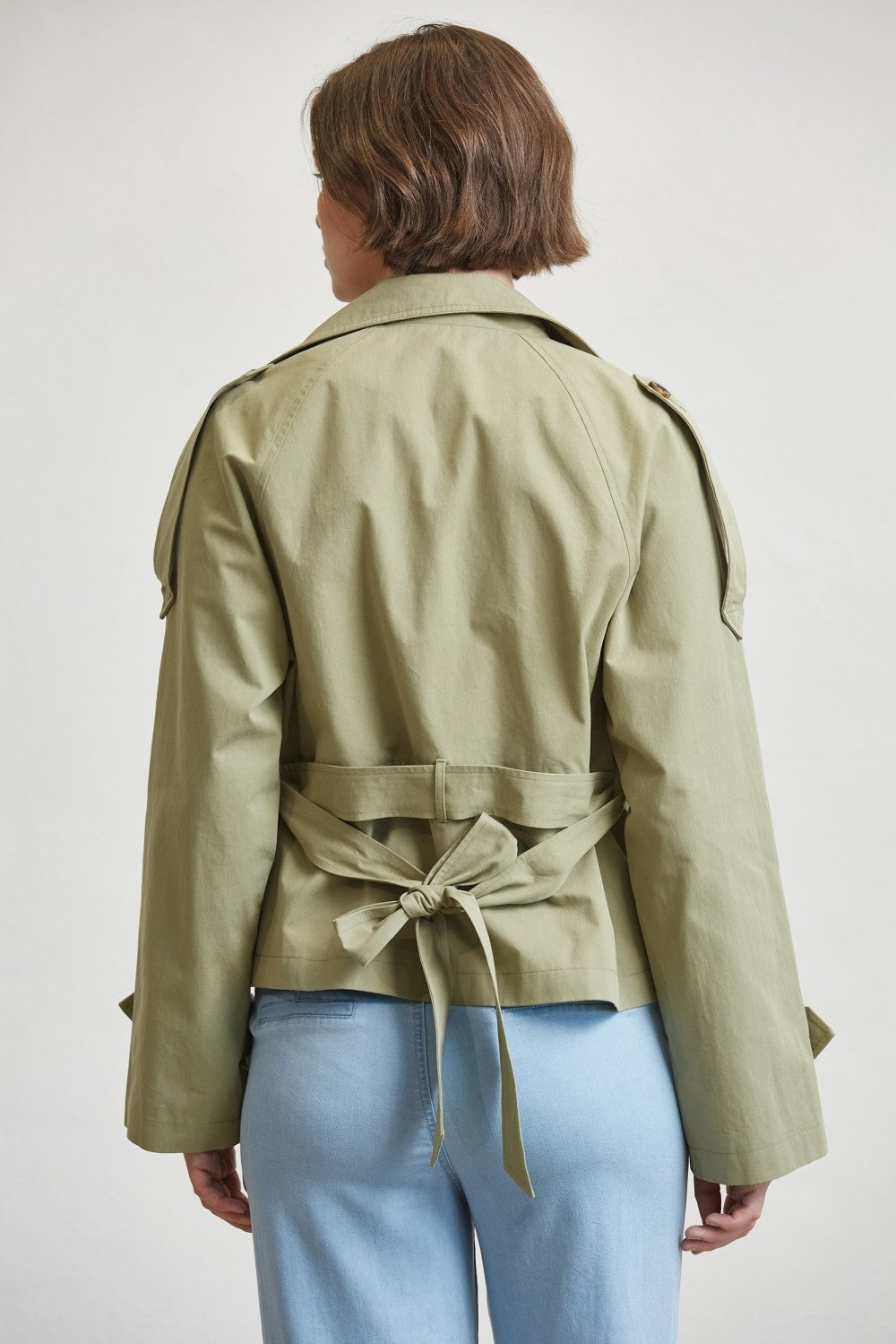 Marlowe Long Sleeve Double Breasted Waist Tie Jacket Olive