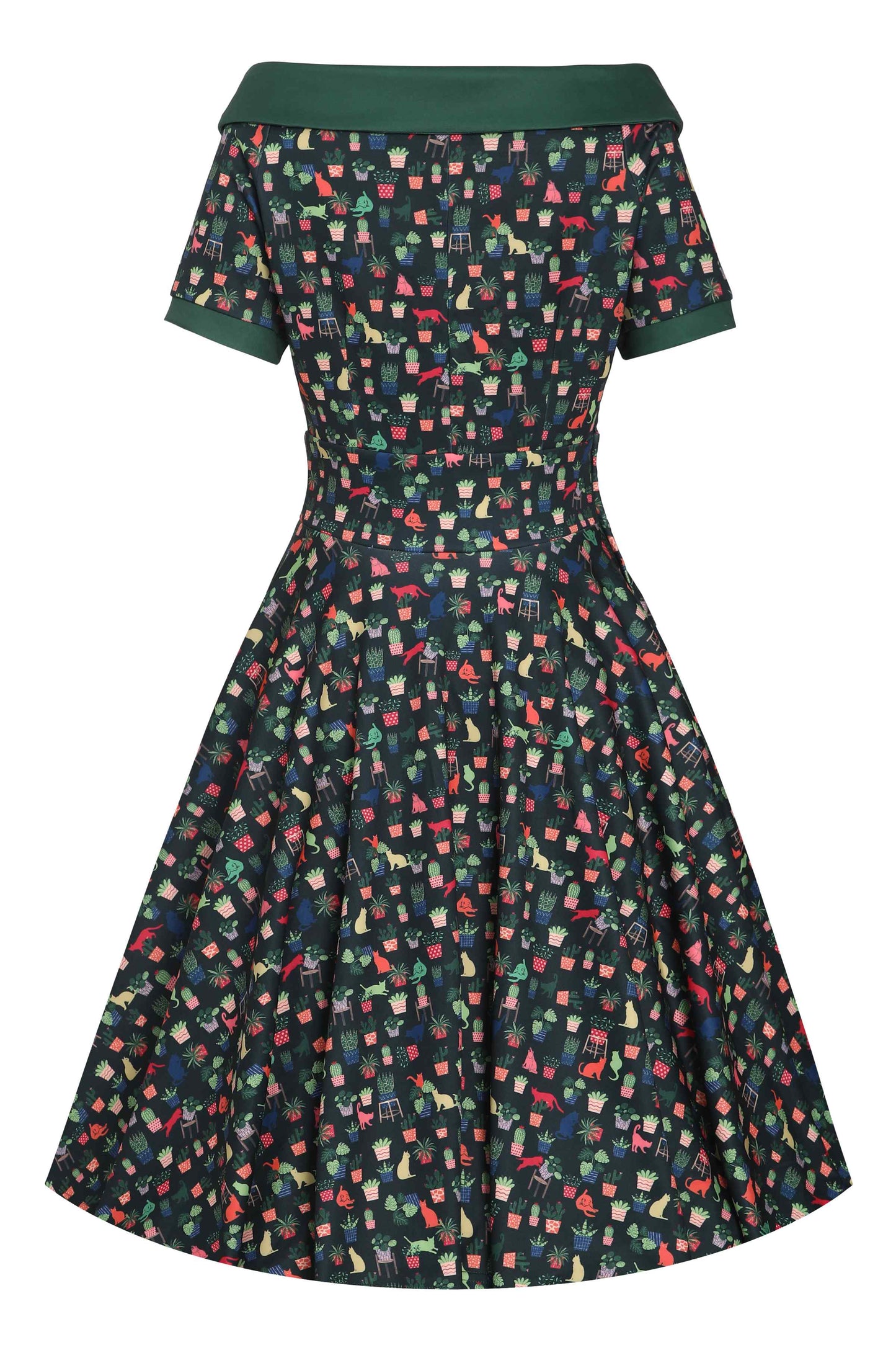 Darlene Cat & Plant Dress In Dark Green