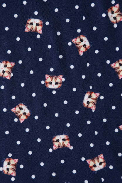 Billie Cat Face Blue Long Sleeved Dress