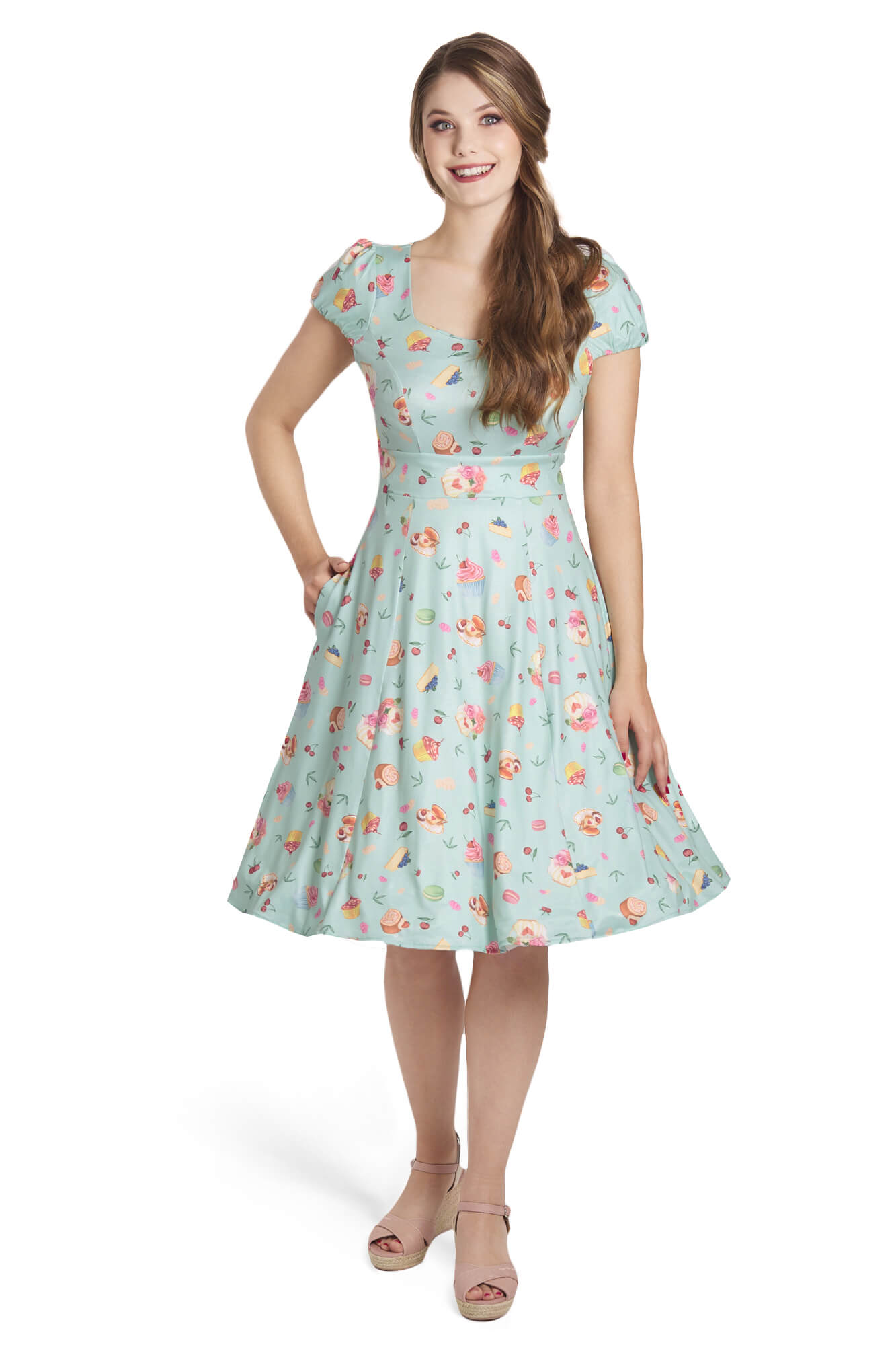 Claudia Sleeved Dress In Pastel Tea Cake Print