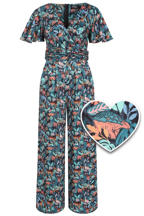 Esther Colourful Dinosaur Jumpsuit In Green