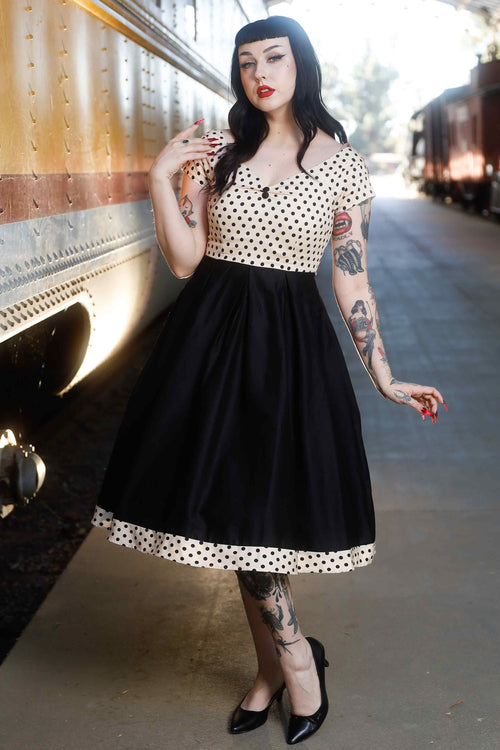 Lily Cream & Black Polka Dot 50s Swing Dress