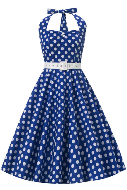 Daisy Dark Blue Polka Dot Halter Dress