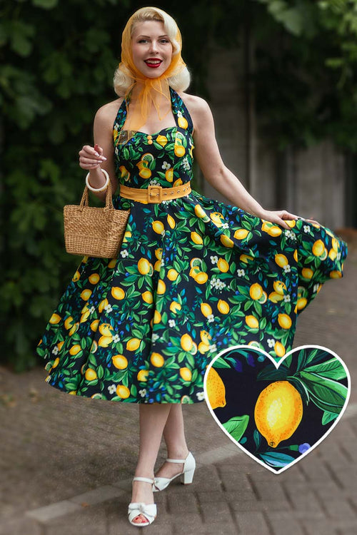 Daisy Lemon Halter Dress In Black