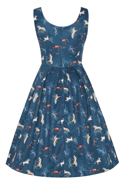 Amanda Dark Blue Horse Swing Dress