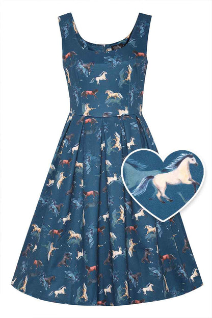 Amanda Dark Blue Horse Swing Dress
