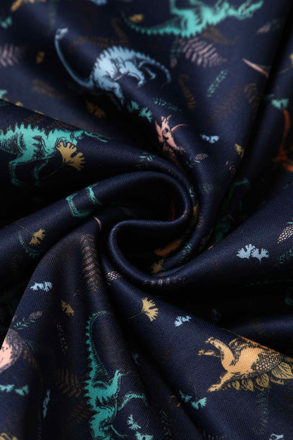 Amanda Multi-coloured Dinosaurs in Navy Blue Flared Dress