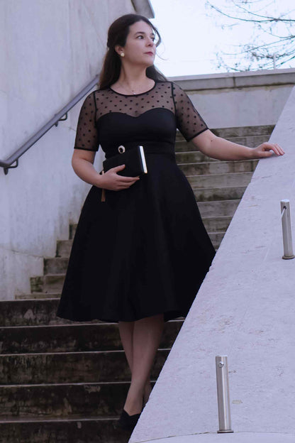 Elizabeth II Short Sleeved Polka Dot Mesh Dress