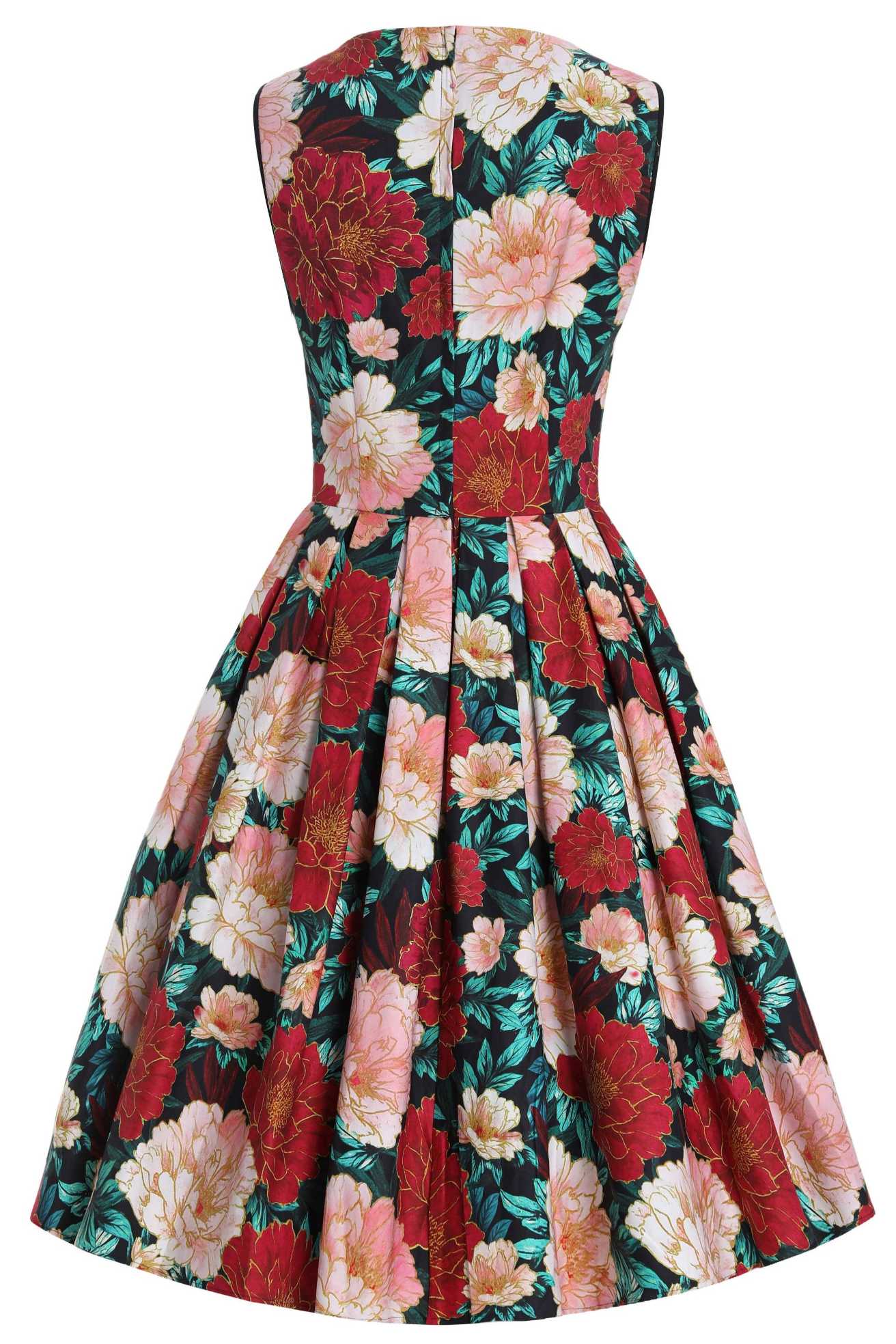 Elizabeth Vintage Style Floral Party Dress in Black/Pink