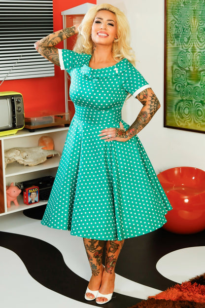 Darlene Full Circle Green Polka Dot Swing Dress