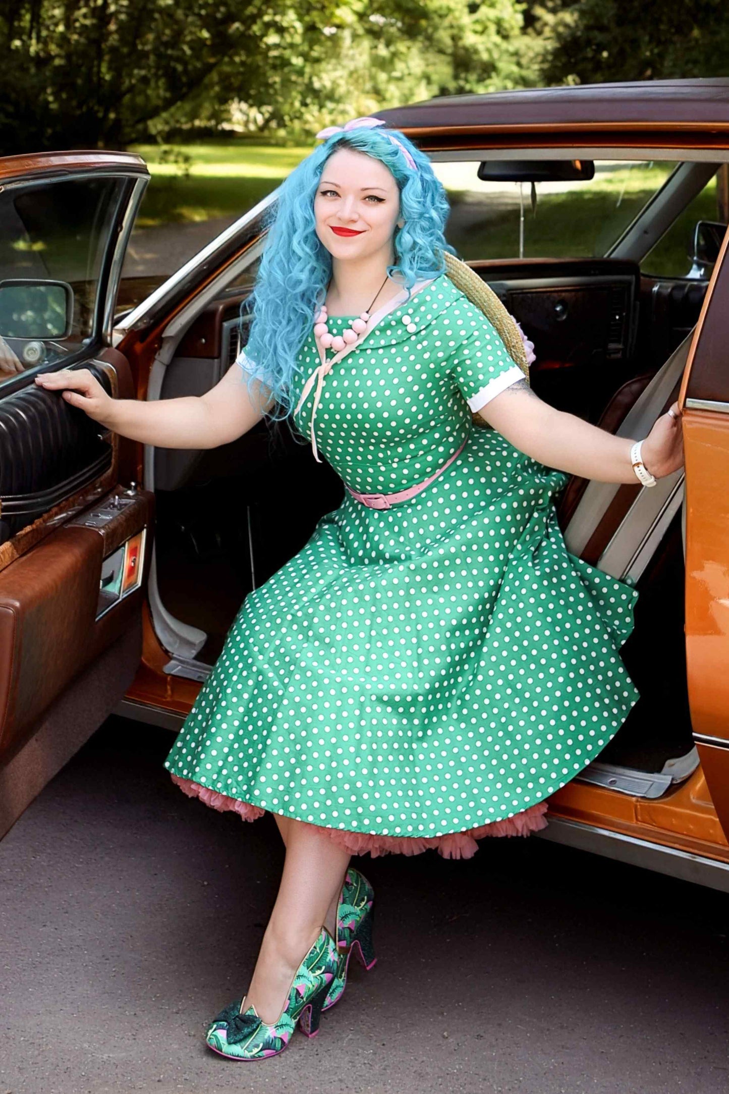 Darlene Full Circle Green Polka Dot Swing Dress
