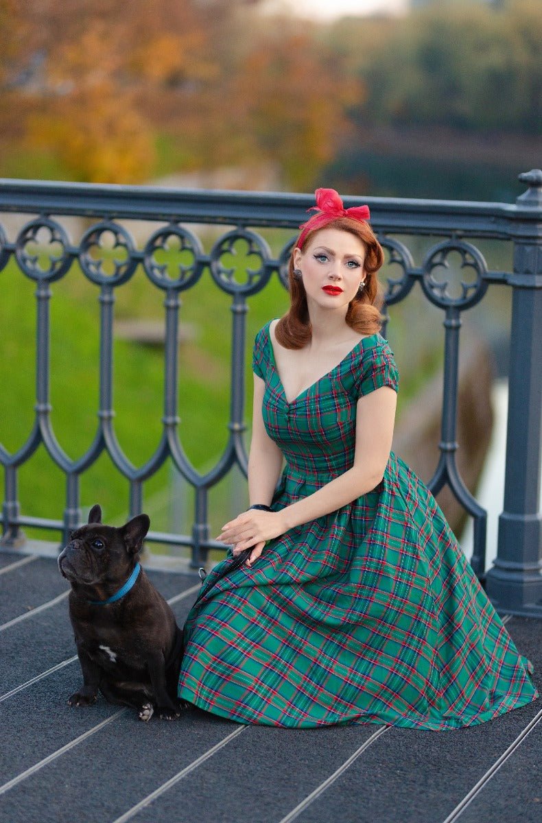 Lily Green Tartan Off Shoulder Swing Dress