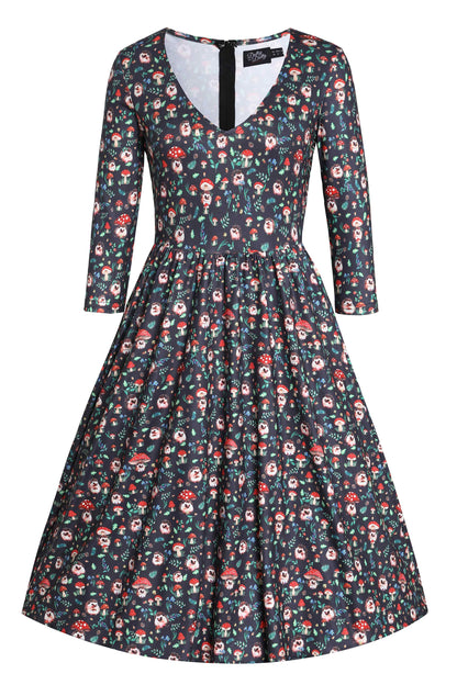 Billie Black Hedgehog & Mushroom Print Dress