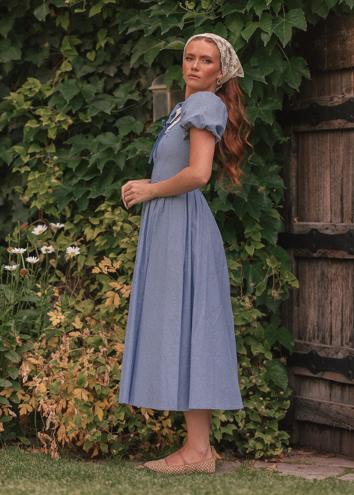 Giselle Micro Gingham Print Dress - Blue