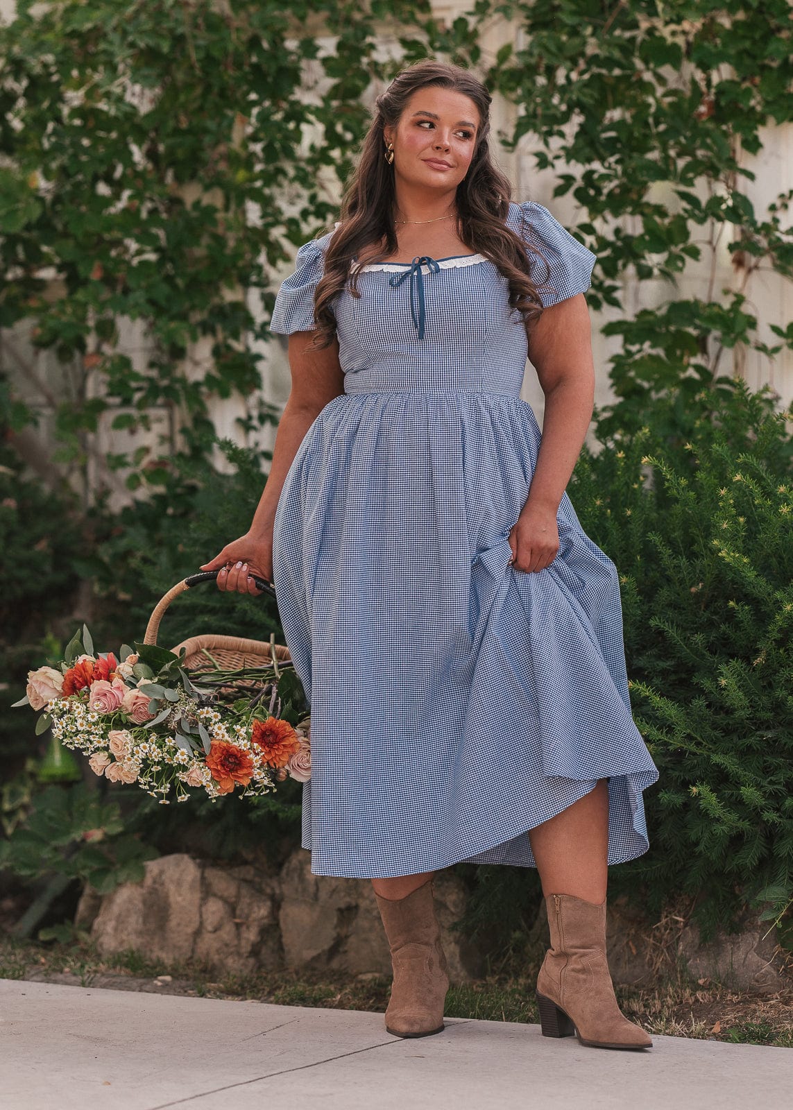 Giselle Micro Gingham Print Dress - Blue