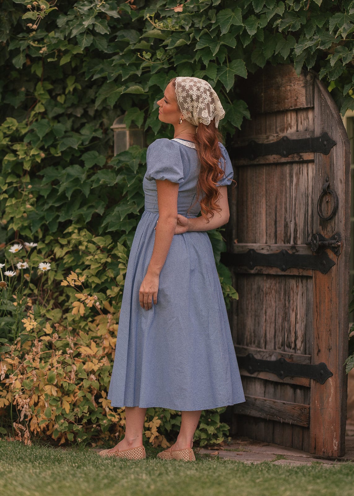 Giselle Micro Gingham Print Dress - Blue