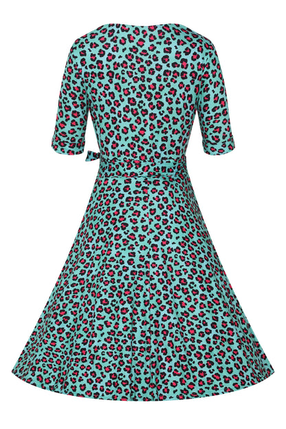Matilda Leopard Print Wrap Dress In Green
