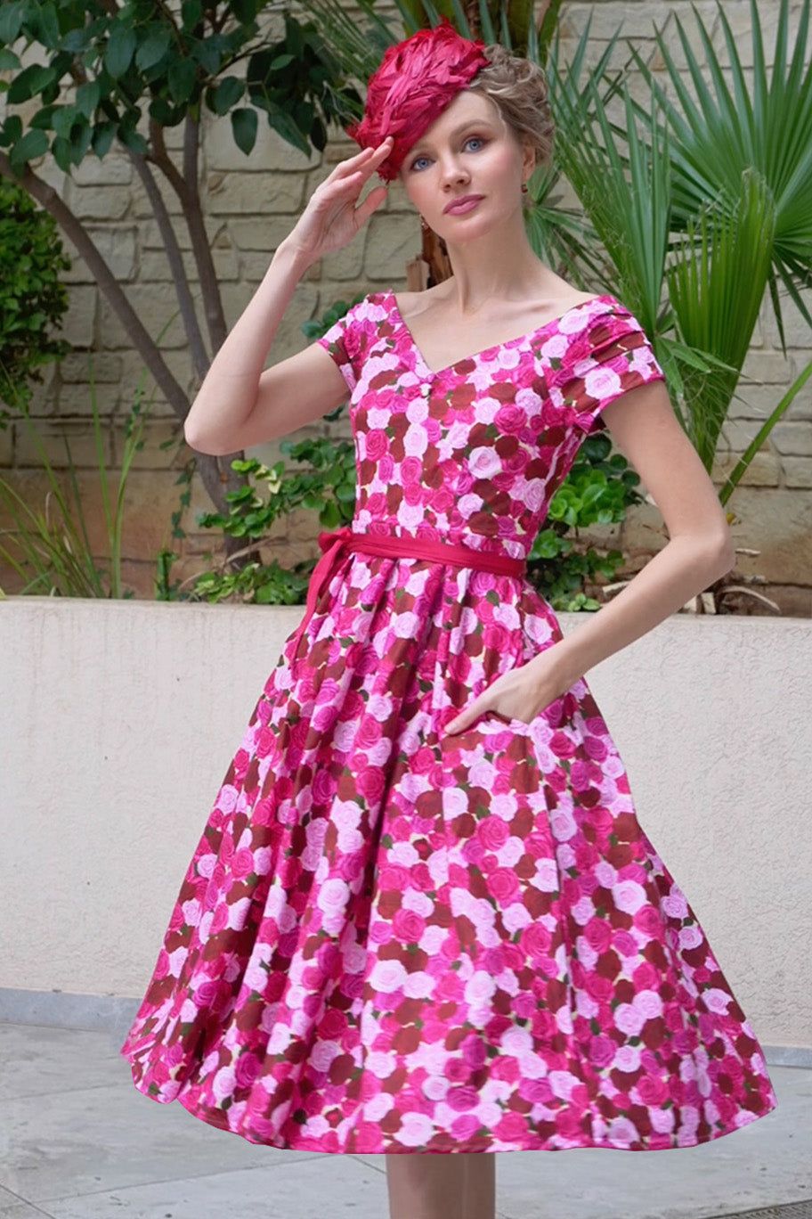 Lily Pink Rose Garden Off Shoulder Dress