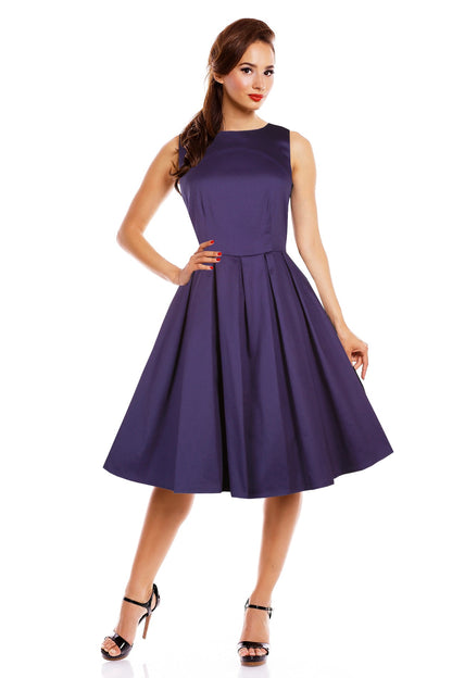 Lola Stylish 50's Retro Swing Dress With Pockets in Plain Blue