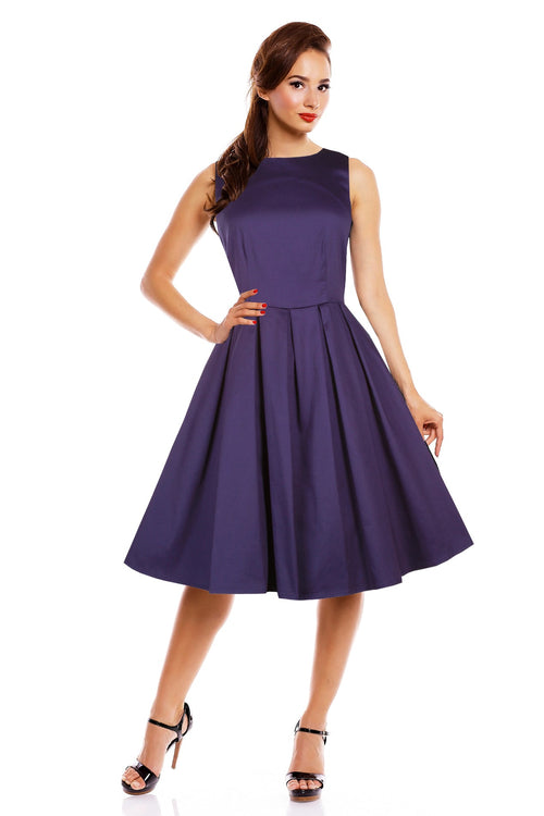 Lola Stylish 50's Retro Swing Dress With Pockets in Plain Blue