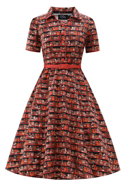 Mabel Midi Shirt Dress In Sleepy Cat Book Print
