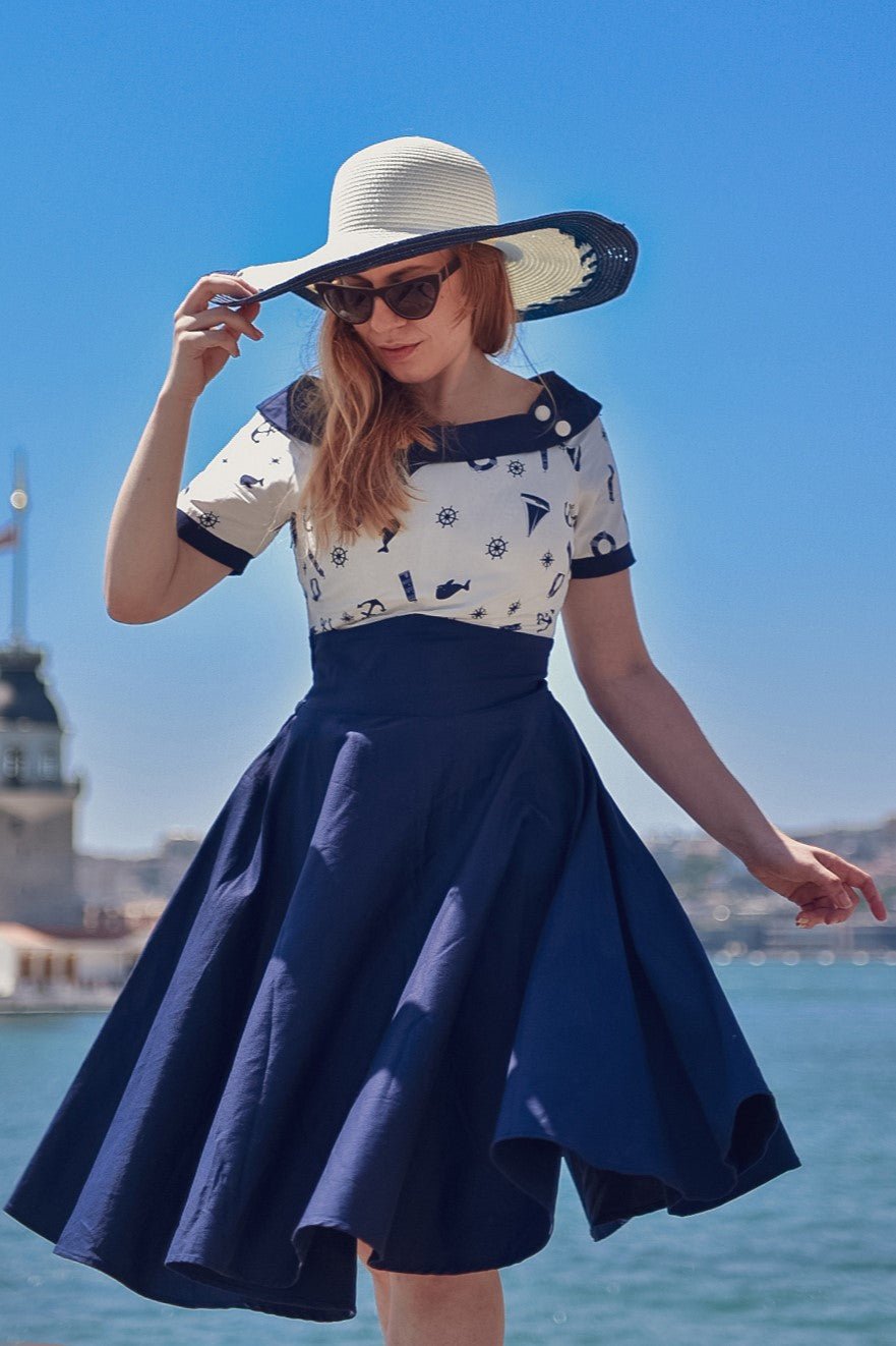 Darlene Nautical Navy & White Swing Dress