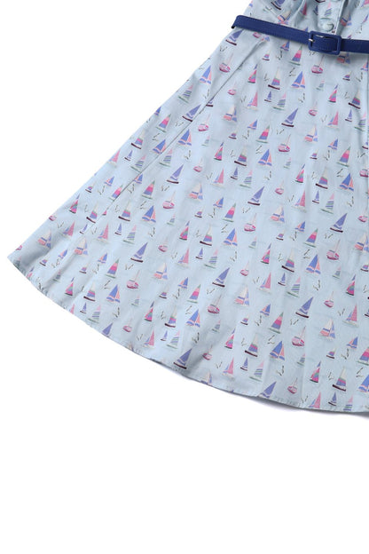 Penelope Nautical Sailboat Shirt Dress in Light Blue