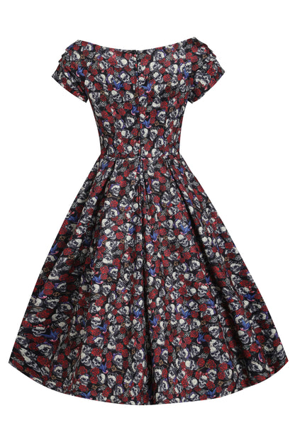 Lily Off Shoulder 50s Rockabilly Skull Dress