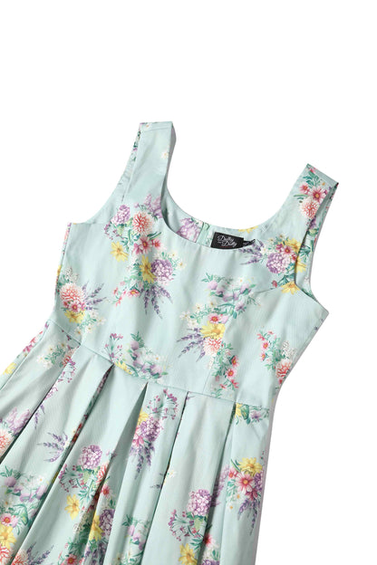 Amanda Pastel Floral Swing Dress In Light Green