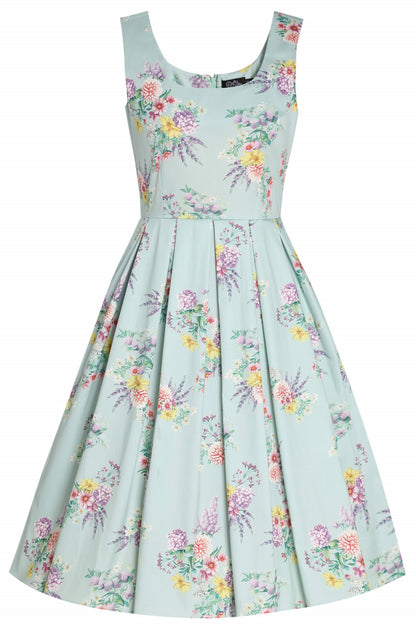 Amanda Pastel Floral Swing Dress In Light Green