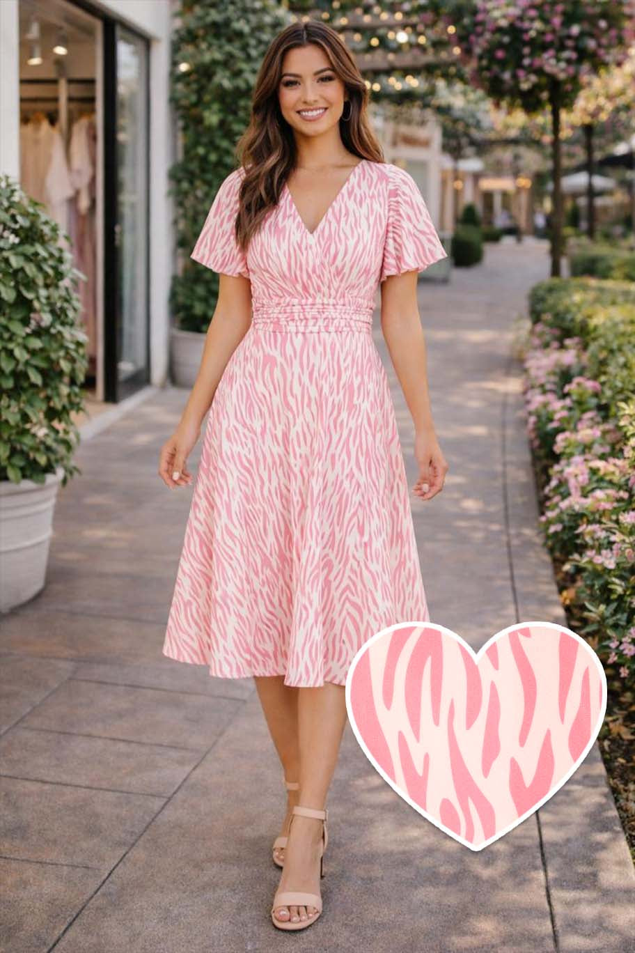 Donna Pink Animal Print Tea Dress