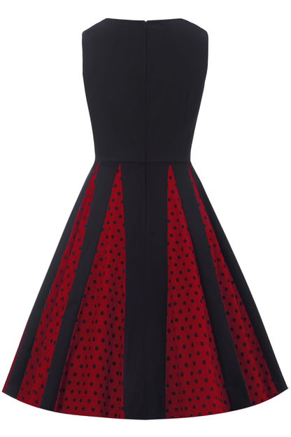Judith Pleated Black/Burgundy Dress With Polka Dots