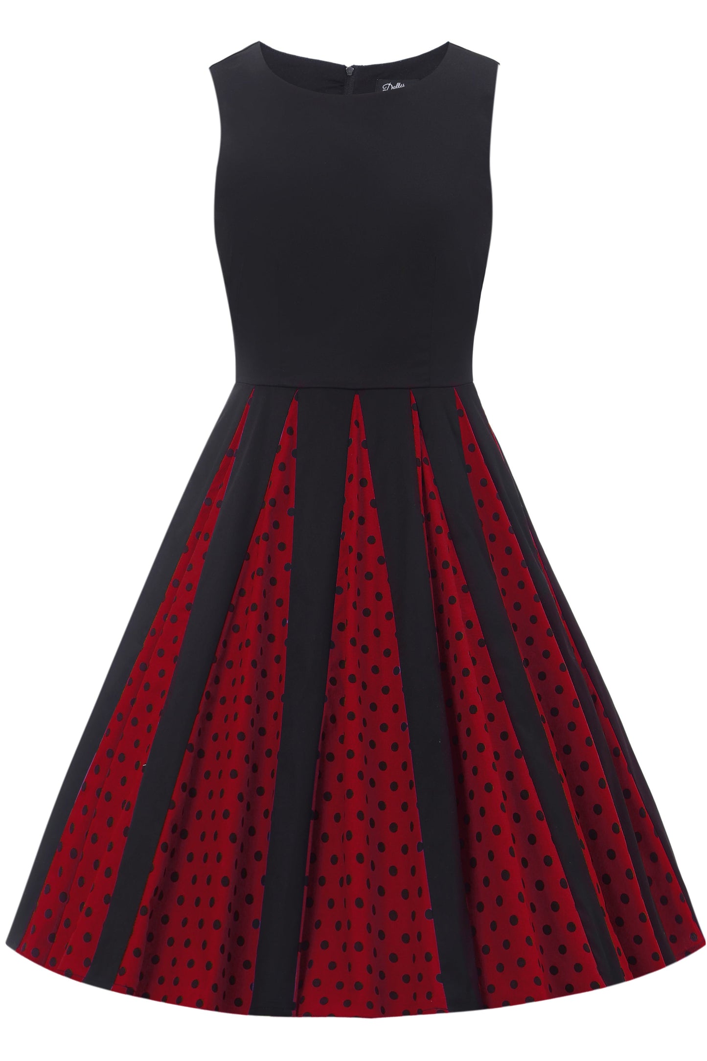 Judith Pleated Black/Burgundy Dress With Polka Dots
