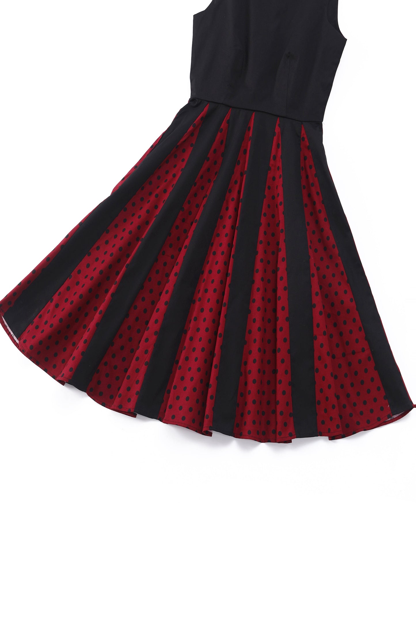 Judith Pleated Black/Burgundy Dress With Polka Dots