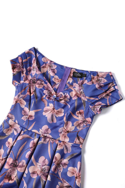 Lily Purple Alstroemeria Off Shoulder Dress