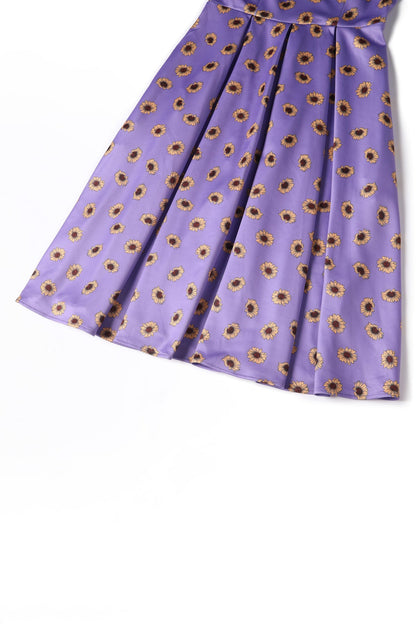 Lily Purple Off Shoulder Dress With Yellow Sunflowers