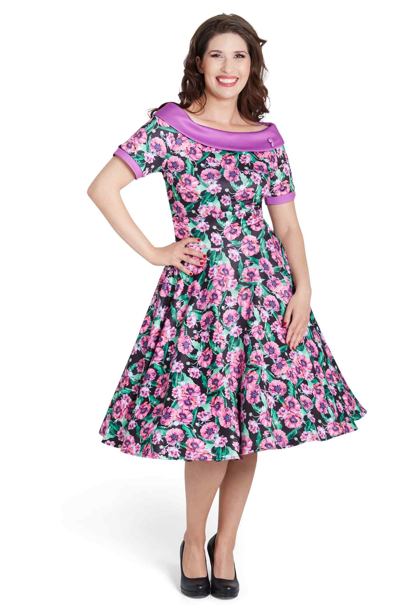 Darlene Purple Poppy Swing Dress