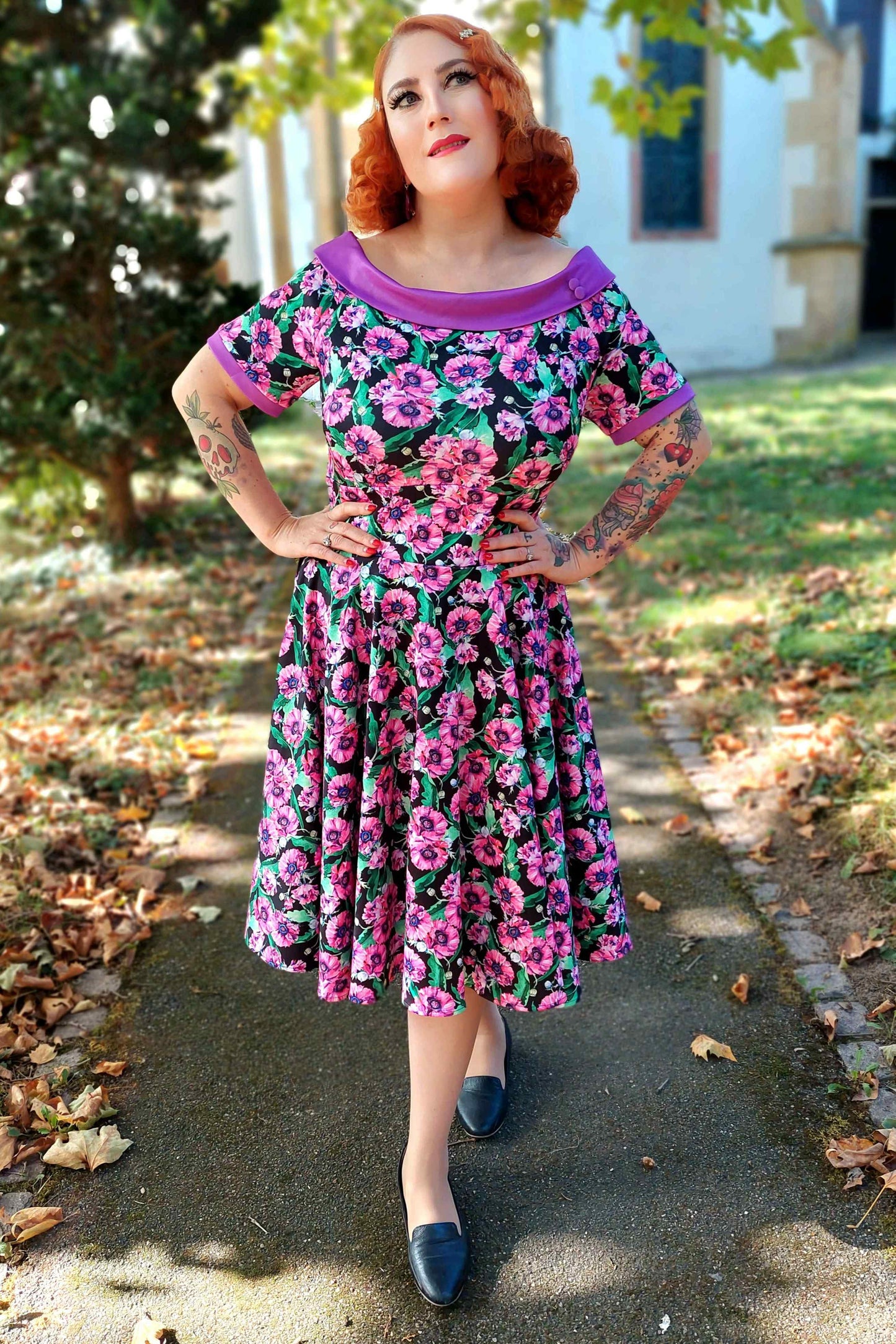 Darlene Purple Poppy Swing Dress