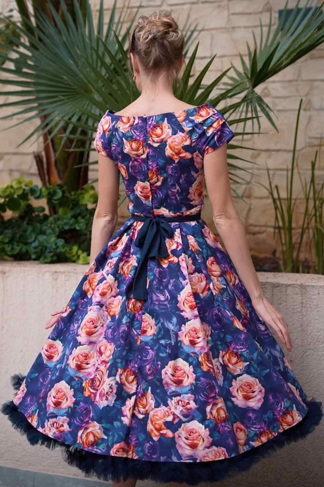 Lily Purple Rose Garden Off Shoulder Dress