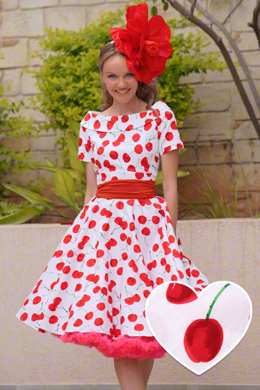 Darlene Red Cherry Dress In White