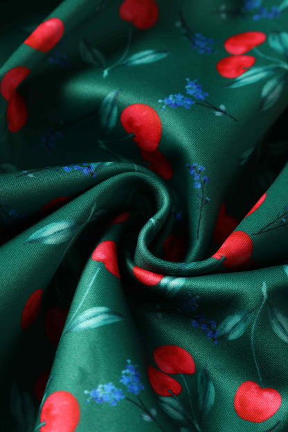 Amanda Cotton Red Cherry Flared Dress In Green