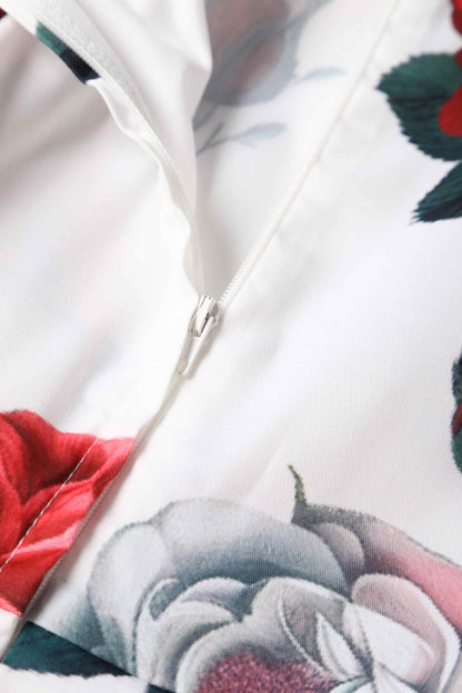 Amanda Red Peony Swing Dress In White