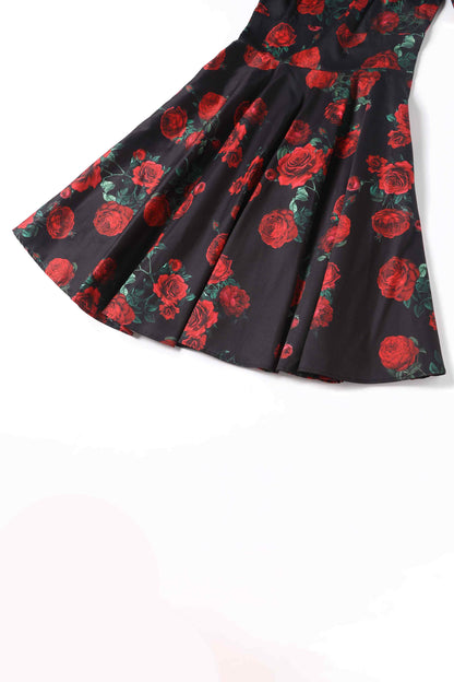 Darlene Red Rose Dress In Black